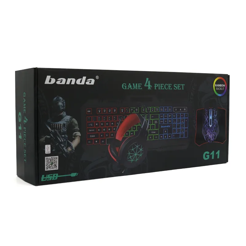 Gejmerski SET 4u1 (tastatura zicna, mis zicni, slusalice zicne i podloga za mis) crni G11 BANDA