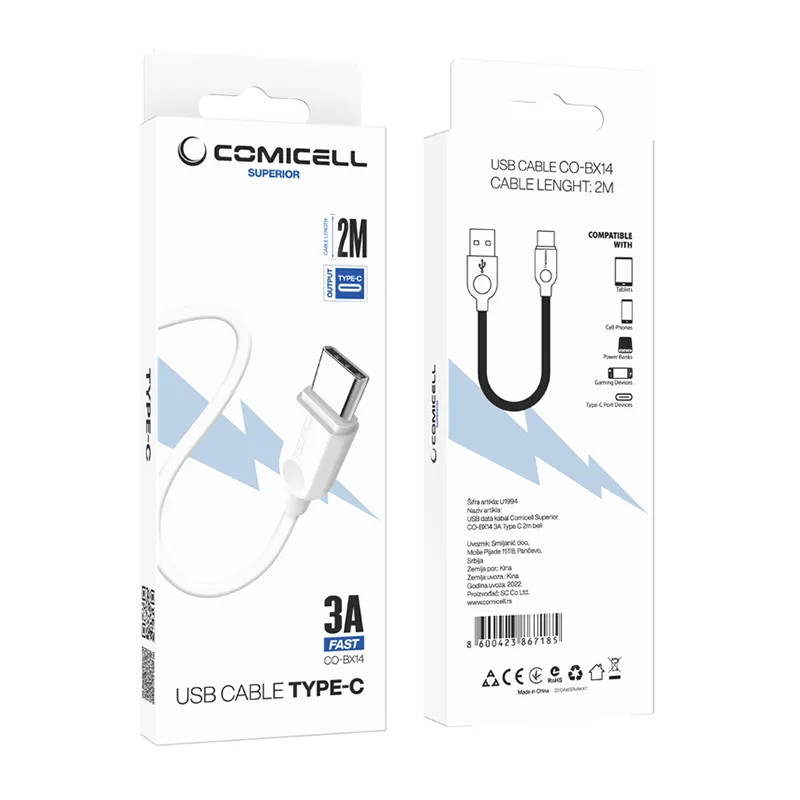 USB data kabal Comicell Superior CO-BX14 3A Type C 2m beli