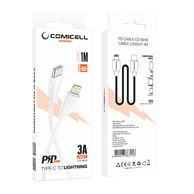 USB data kabal Comicell Superior CO-BX19 Fast 20W 3A Lightning 1m beli