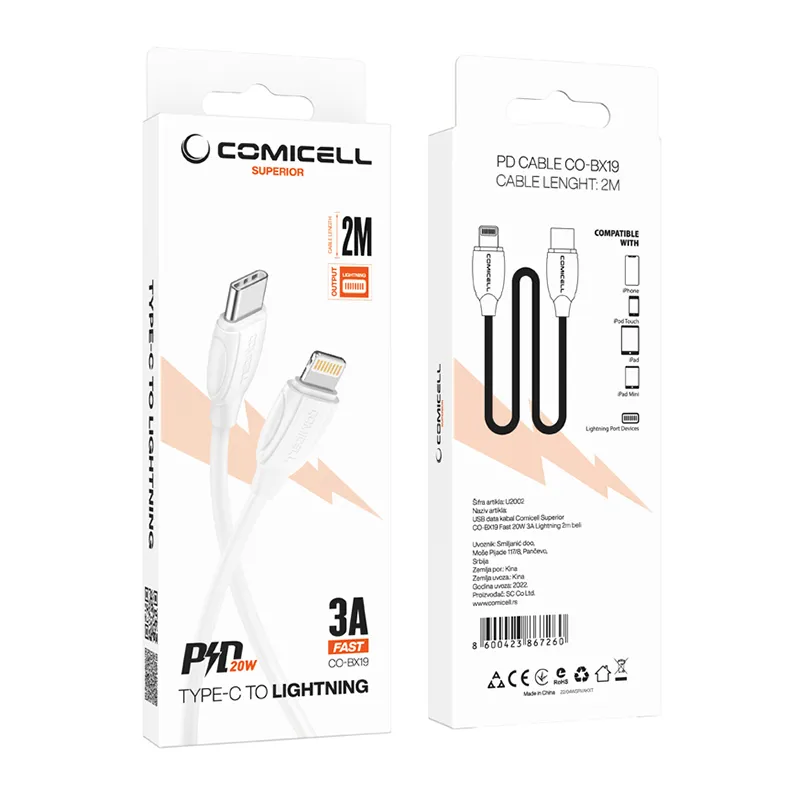 USB data kabal Comicell Superior CO-BX19 Fast 20W 3A Lightning 2m beli