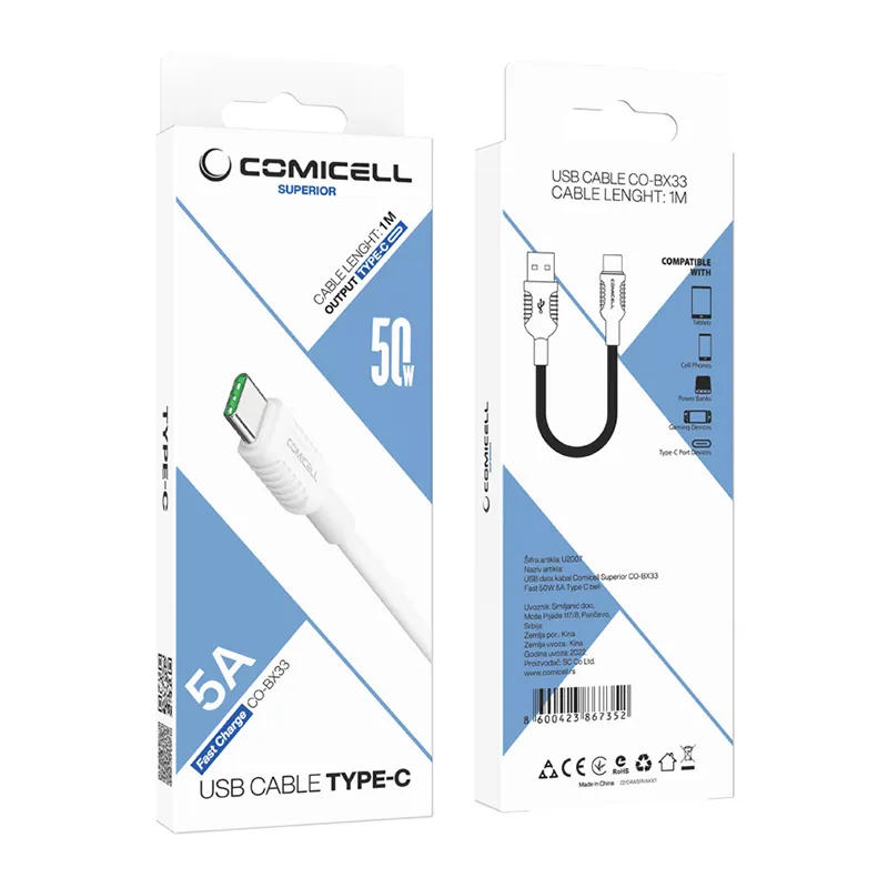 USB data kabal Comicell Superior CO-BX33 Fast 50W 5A Type C beli