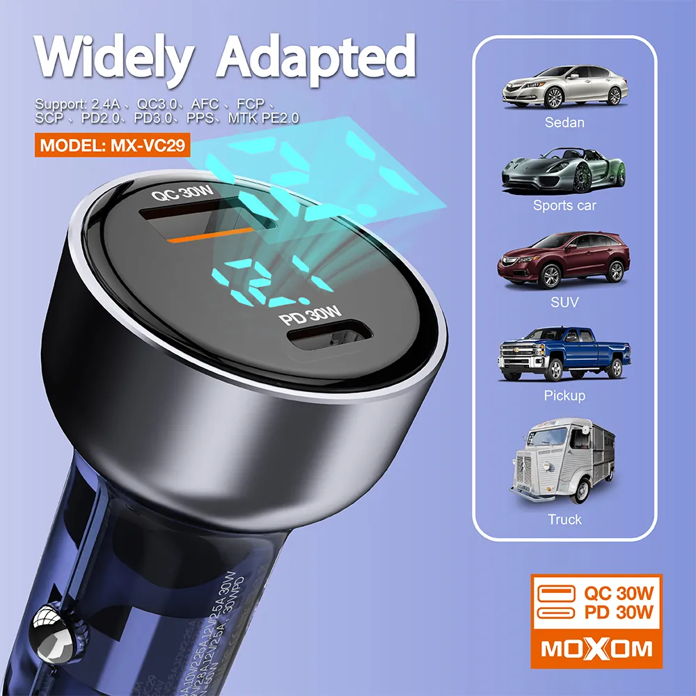 Auto punjac Moxom MX-VC29 USB-A+PD 60W crni