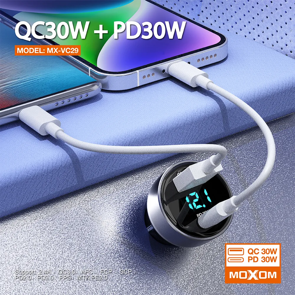 Auto punjac Moxom MX-VC29 USB-A+PD 60W crni