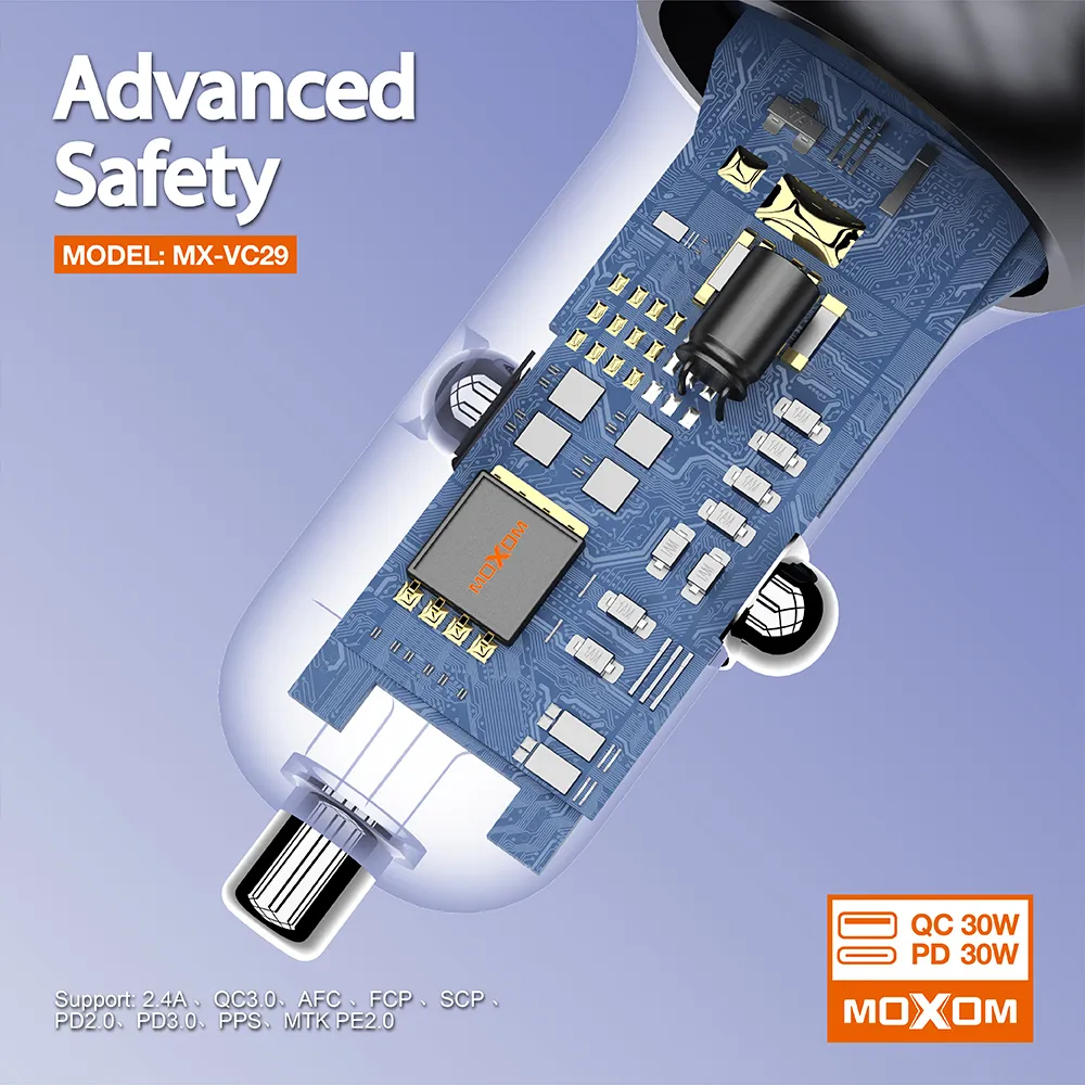 Auto punjac Moxom MX-VC29 USB-A+PD 60W crni