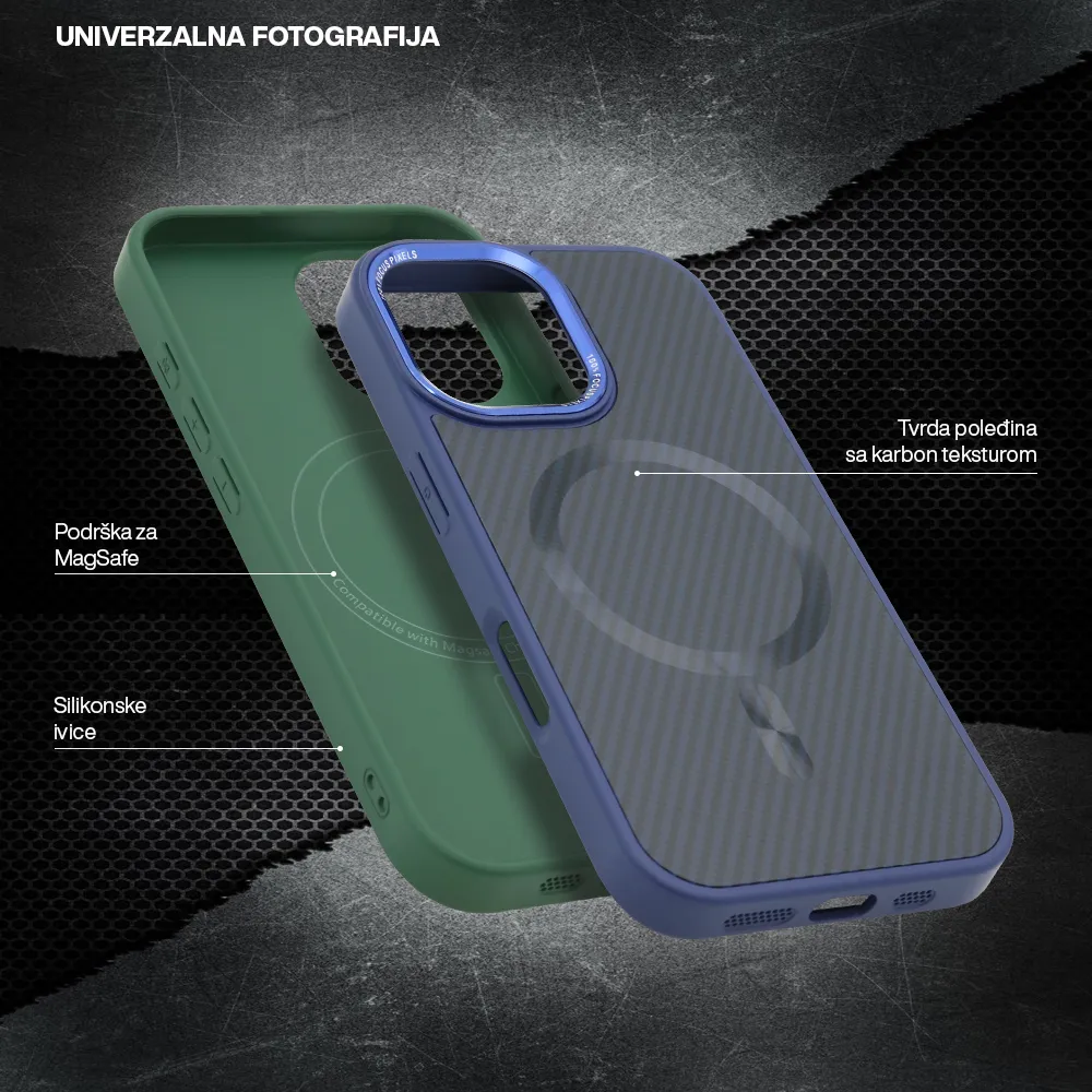 Futrola CARBON MagSafe za iPhone 16 Pro (6.3) zelena (big camera)