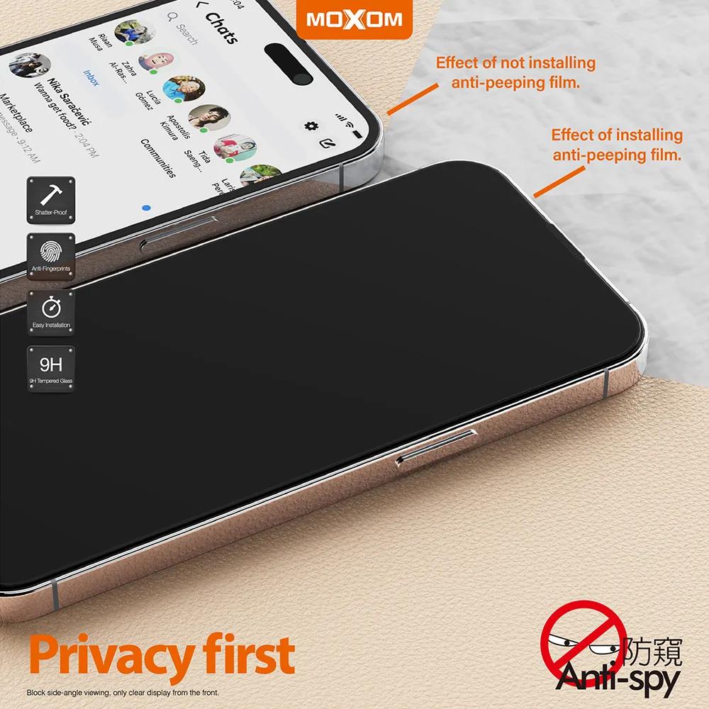 Folija za zastitu ekrana GLASS MOXOM 20D PRIVACY za iPhone 15 Pro (6.1)