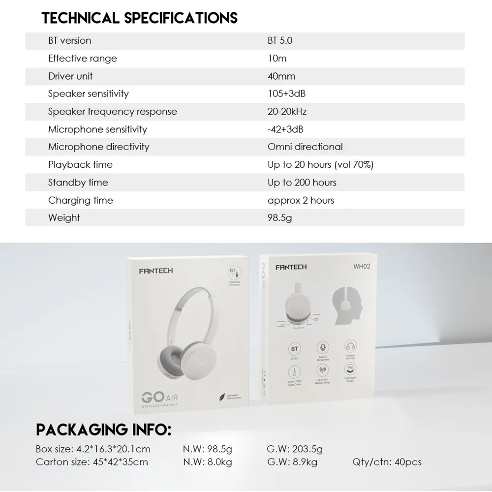 Slusalice bezicne GO AIR WH02 sive FANTECH