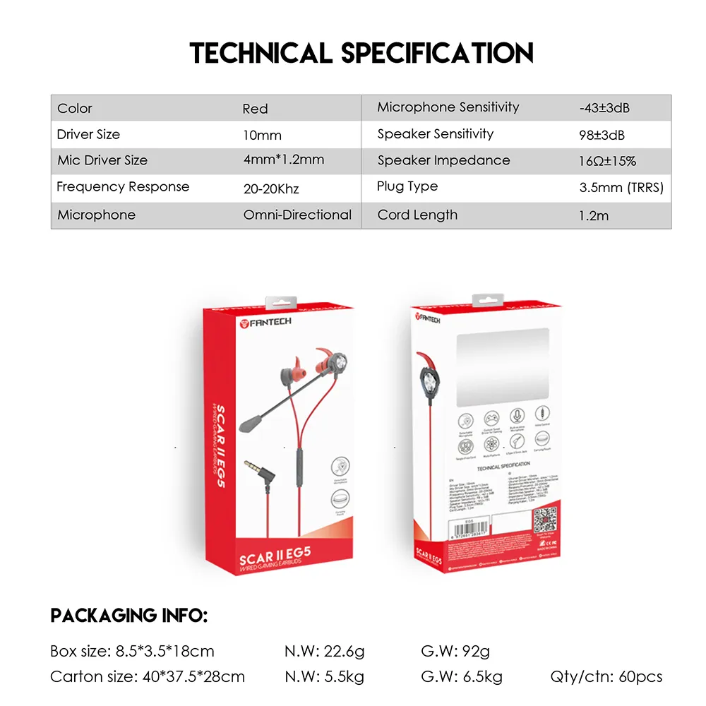 Slusalice handsfree SCAR II EG5 crvene FANTECH