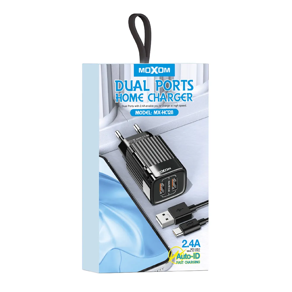 Kucni punjac Moxom MX-HC128 2.4A 2xUSB Type C crni