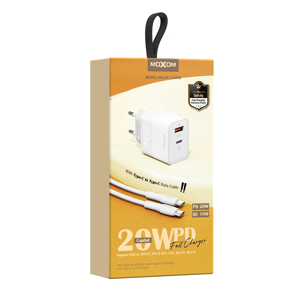 Kucni punjac Moxom MX-HC134 20W Type C na Type C beli