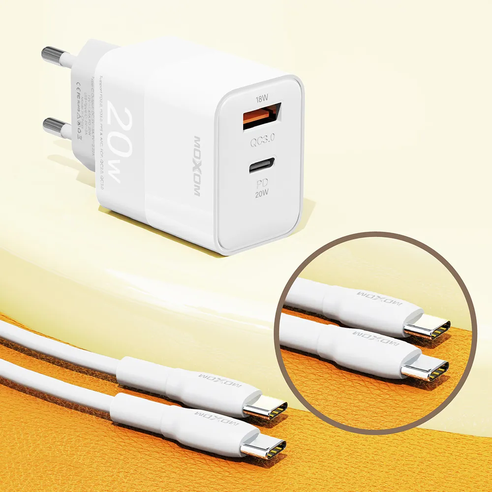 Kucni punjac Moxom MX-HC134 20W Type C na Type C beli