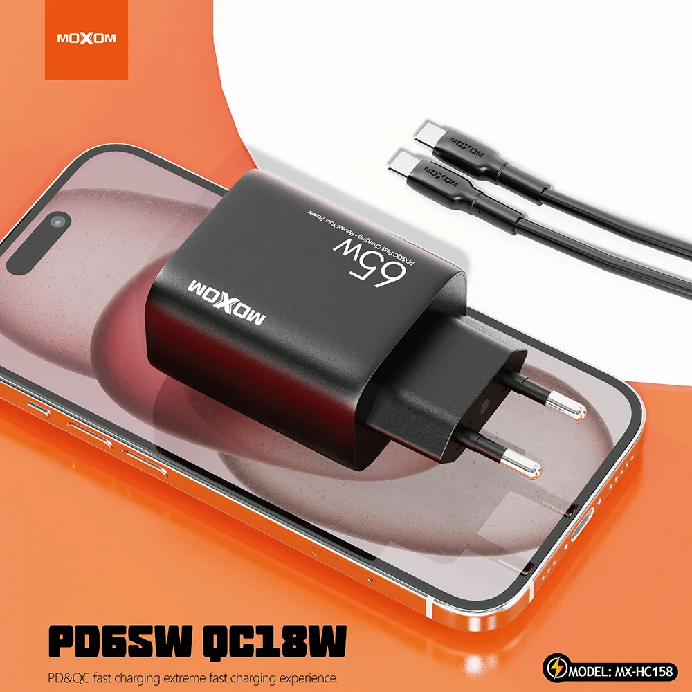 Kucni punjac Moxom MX-HC158 QC3.0 65W Type-C na Type-C crni