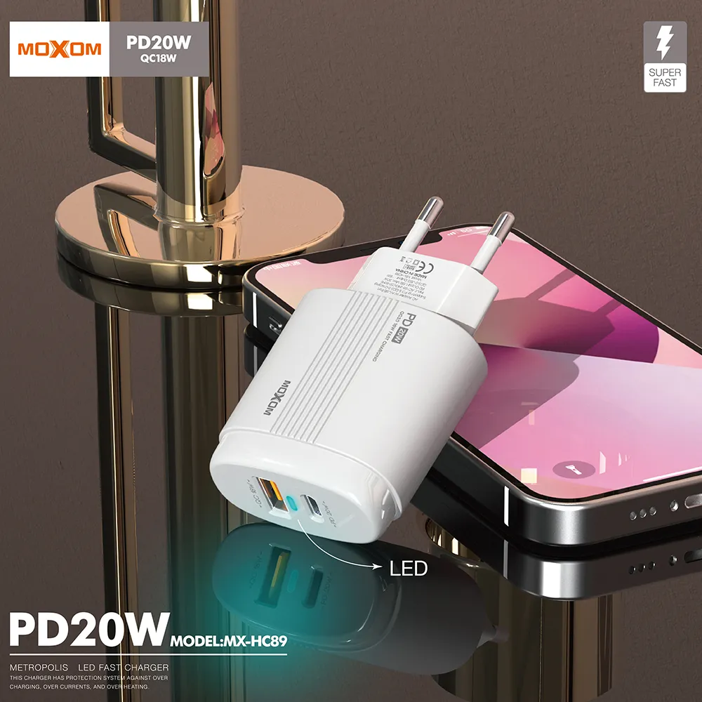 Kucni punjac Moxom MX-HC89 20W Type-C na Lightning beli