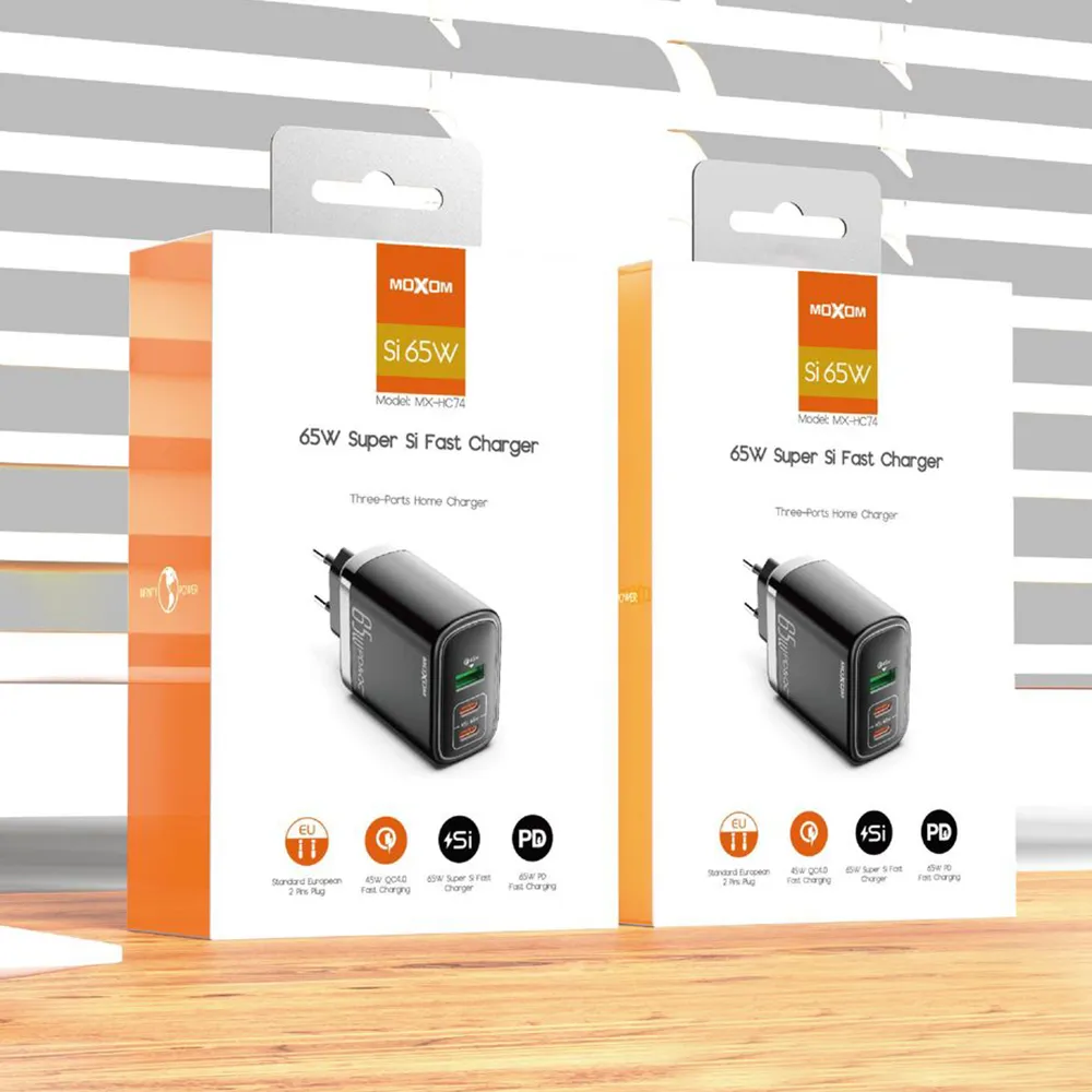 Kuciste punjaca Moxom MX-HC74 2xUSB-C 65W USB-A 60W 5A crno