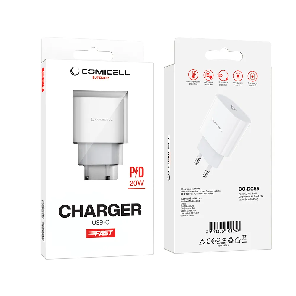 Kuciste punjaca Comicell Superior CO-DC55 Fast PD Type C 20W 3A belo