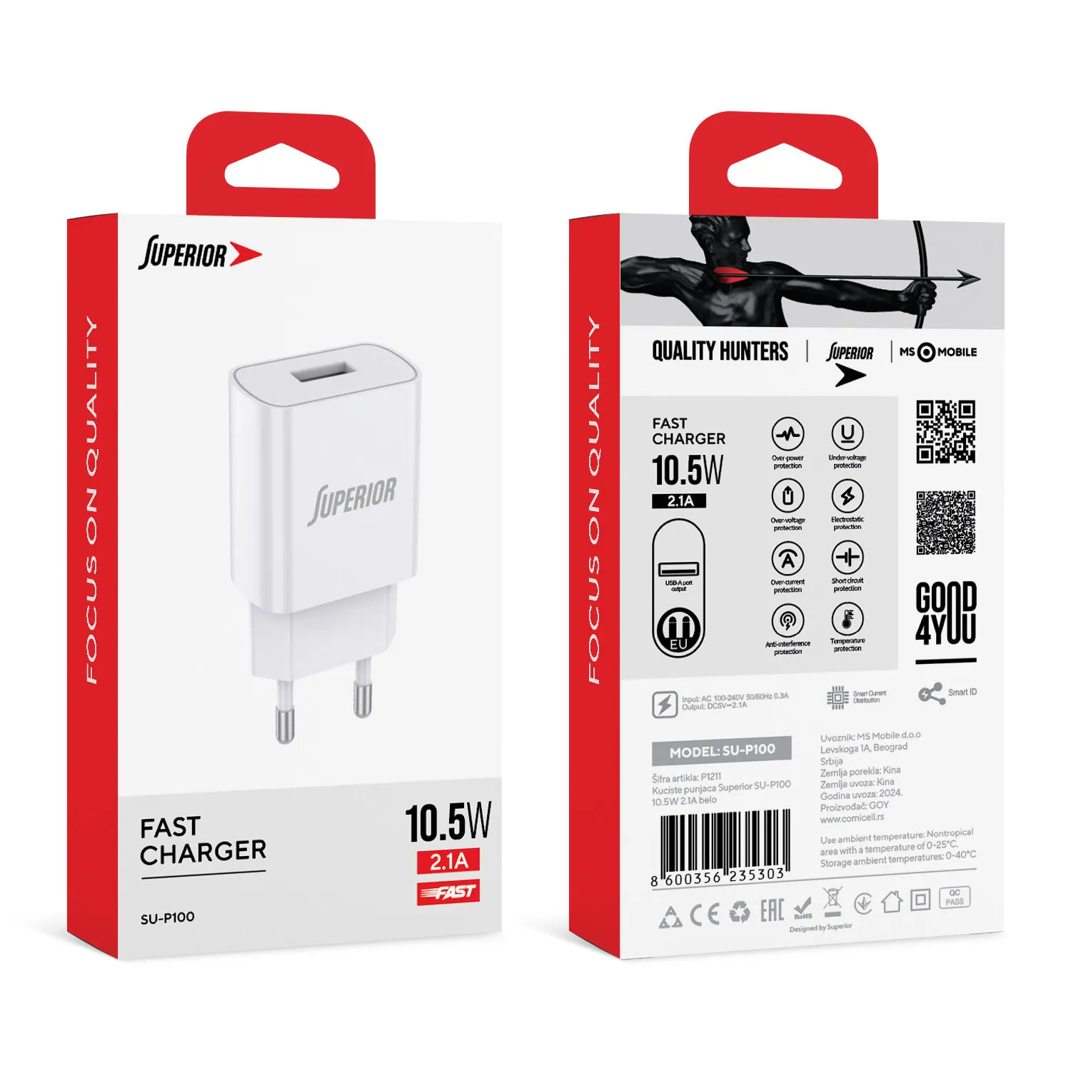 Kuciste punjaca Superior SU-P100 10.5W 2.1A belo