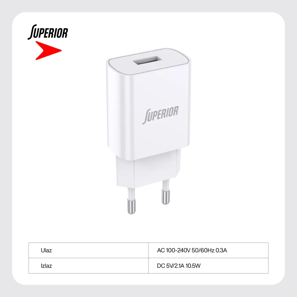 Kuciste punjaca Superior SU-P100 10.5W 2.1A belo