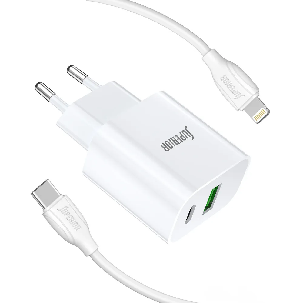 Kucni punjac Superior SU-P102 20W USB A+Type C sa Type C na Lightning kablom beli (CERT)
