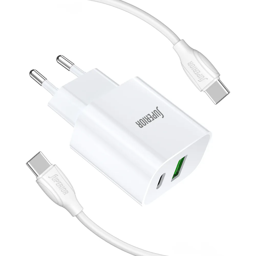 Kucni punjac Superior SU-P102 20W USB A+Type C sa Type C na Type C kablom beli (CERT)