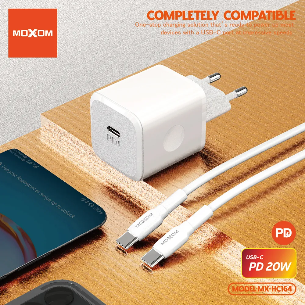 Kucni punjac Moxom MX-HC164 PD 20W Type-C na Type-C beli