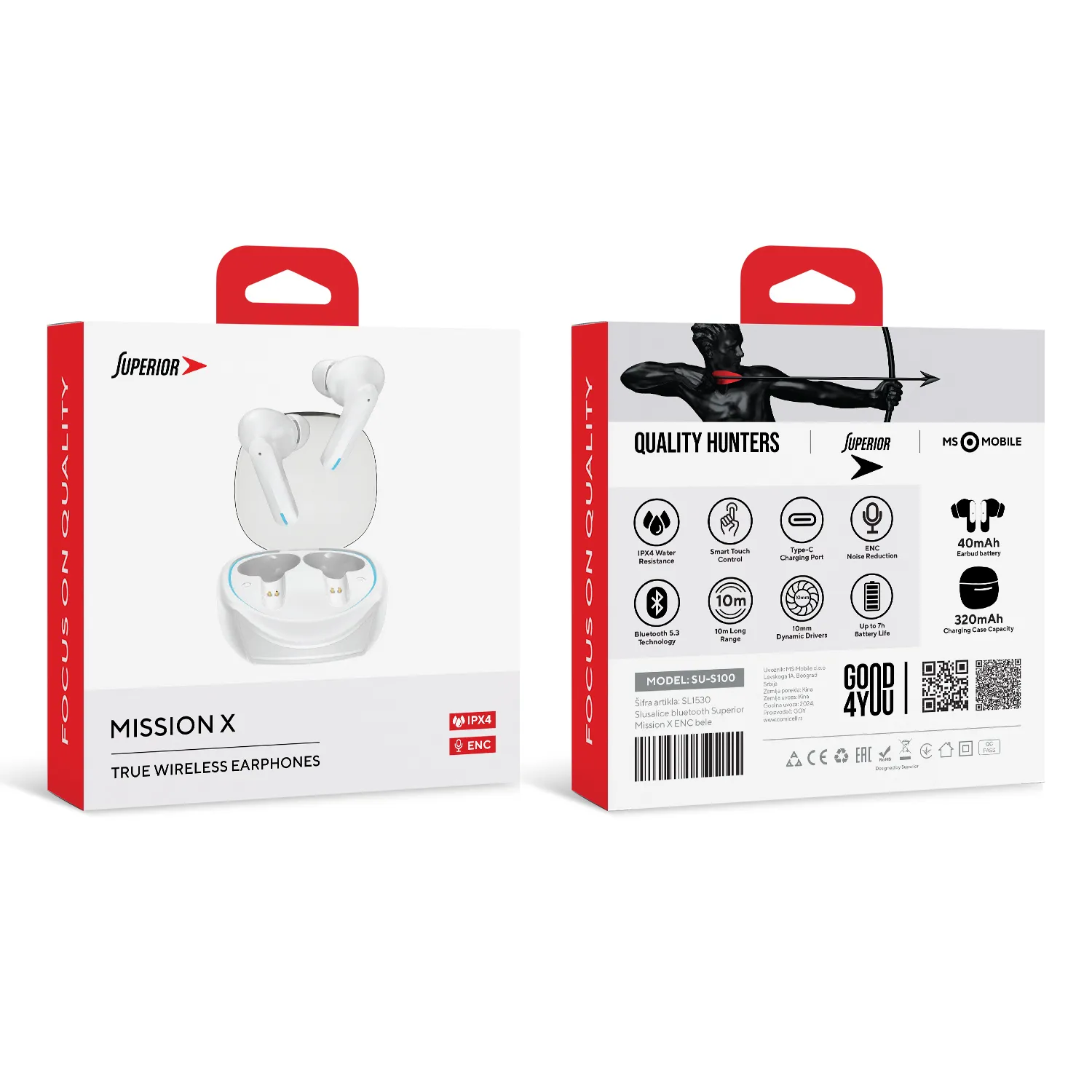 Slusalice bluetooth Superior Mission X ENC bele
