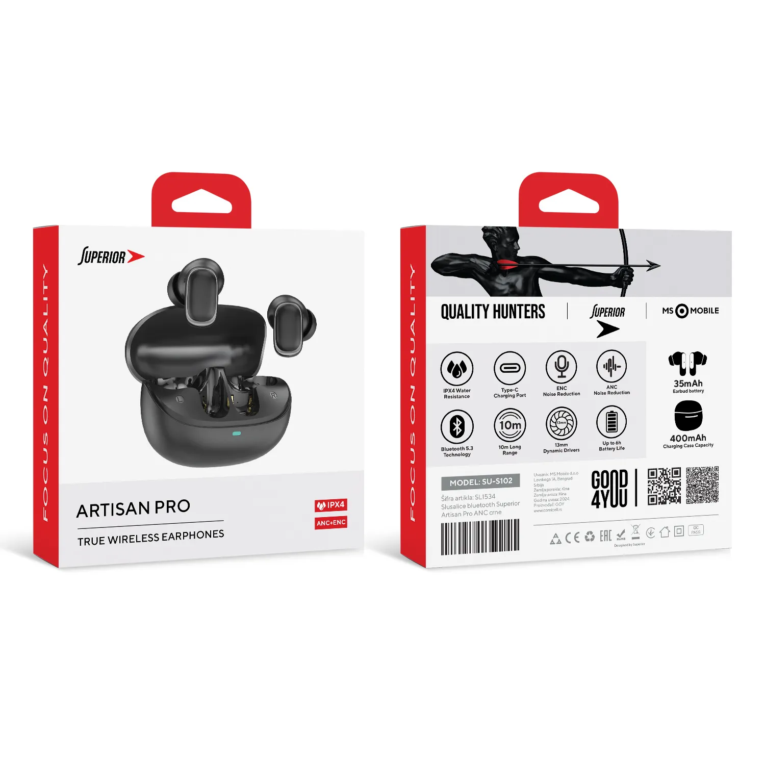 Slusalice bluetooth Superior Artisan Pro ANC+ENC crne