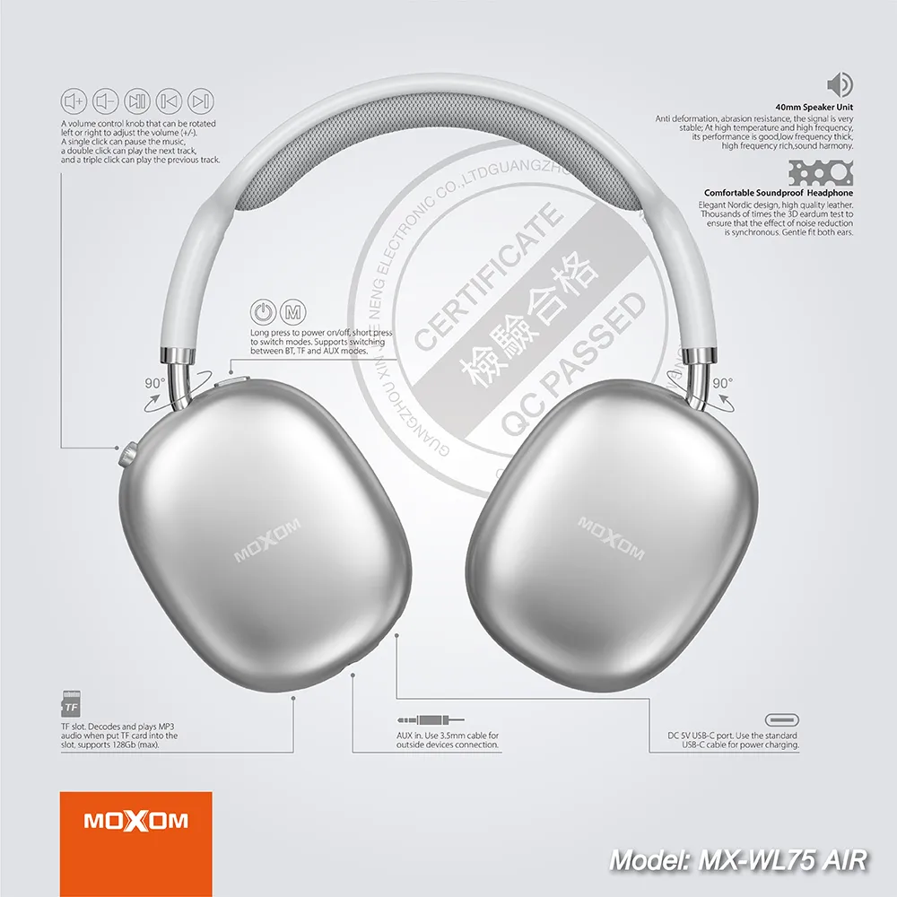 Slusalice bluetooth Moxom MX-WL75 AIR crne