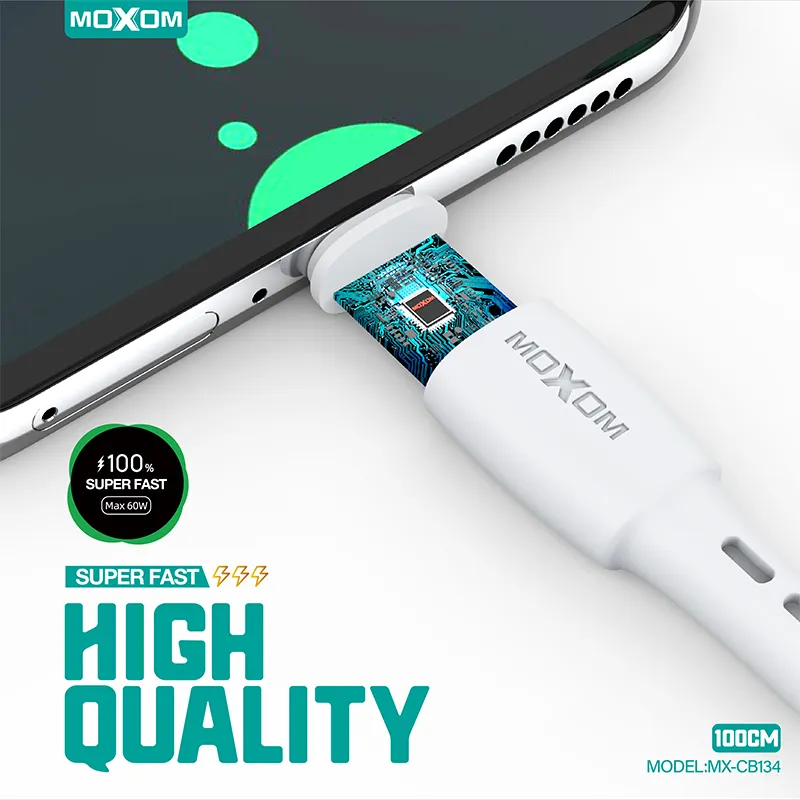 USB data kabal Moxom MX-CB134 PD 60W Type-C na Type-C 1m beli