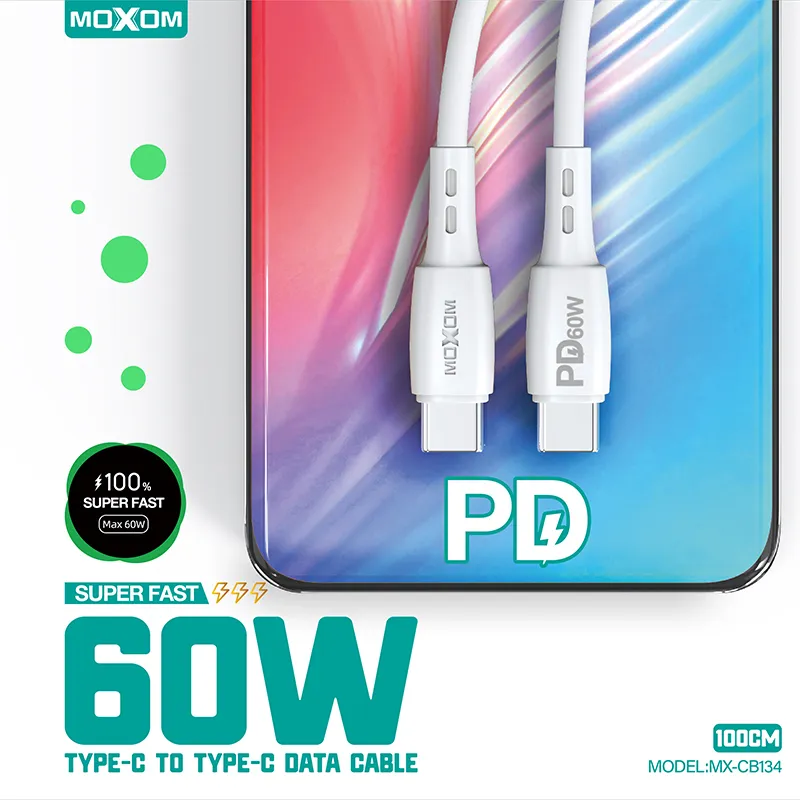 USB data kabal Moxom MX-CB134 PD 60W Type-C na Type-C 1m beli