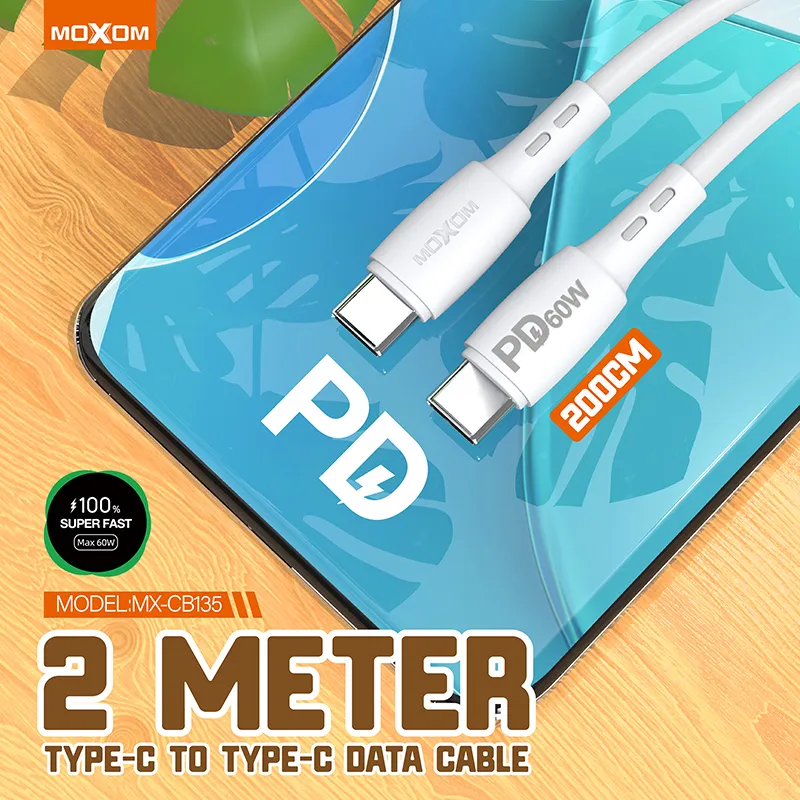 USB data kabal Moxom MX-CB135 PD Type-C na Type-C beli