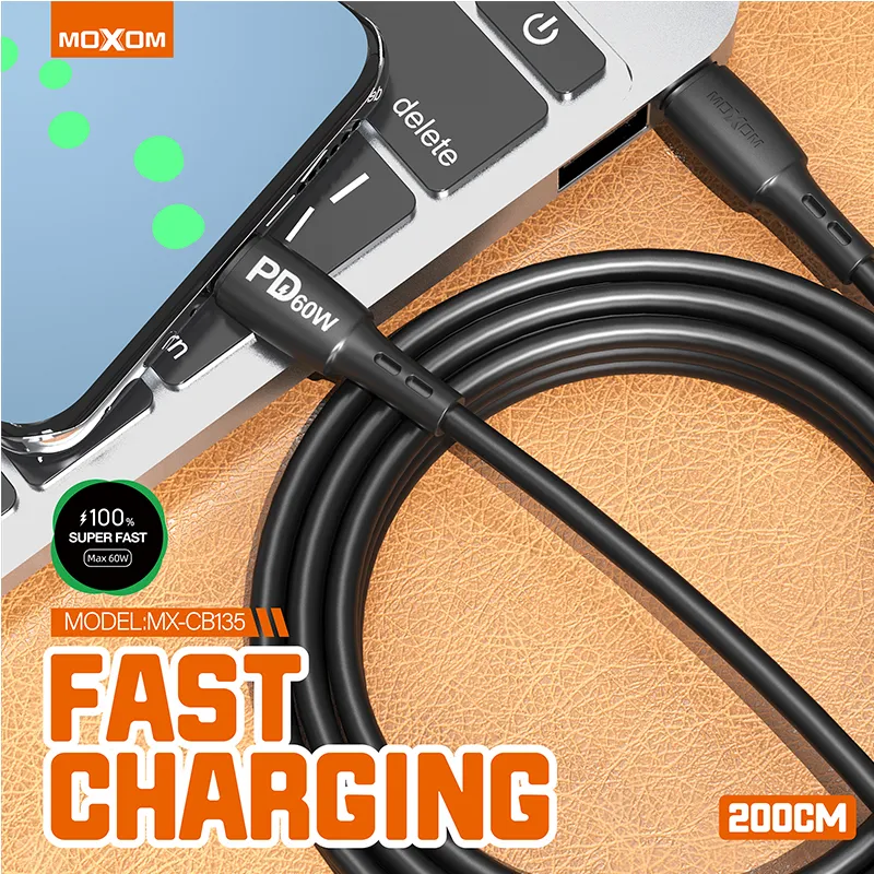 USB data kabal Moxom MX-CB135 PD 60W Type-C na Type-C 2m crni
