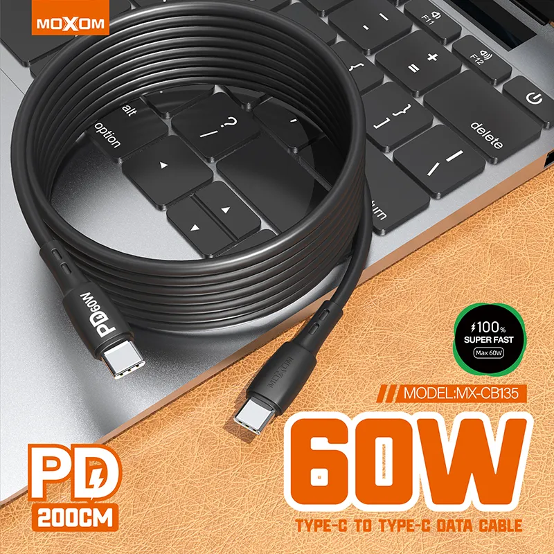 USB data kabal Moxom MX-CB135 PD 60W Type-C na Type-C 2m crni