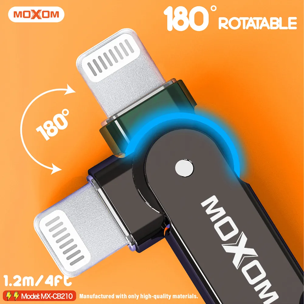USB data kabal Moxom MX-CB210 180 Rotation 3A lightning 1.2m crni