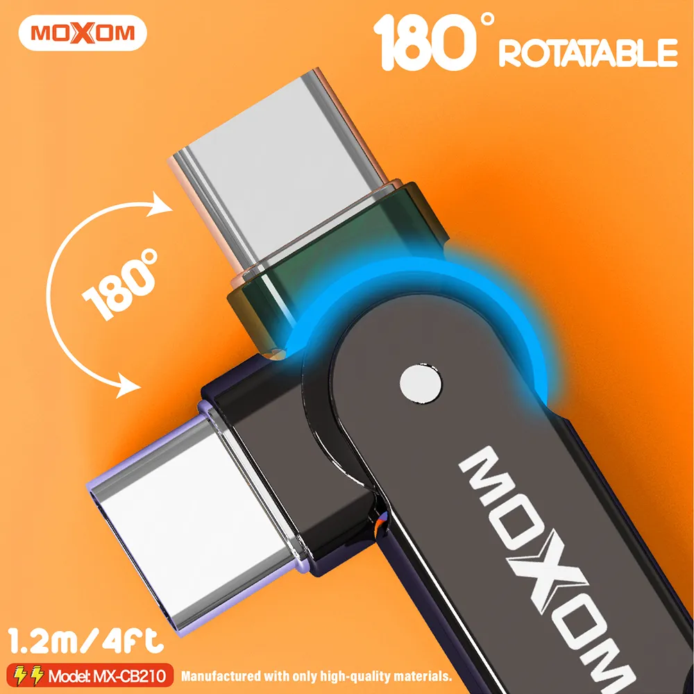 USB data kabal Moxom MX-CB210 180 Rotation 3A Type C 1.2m crni