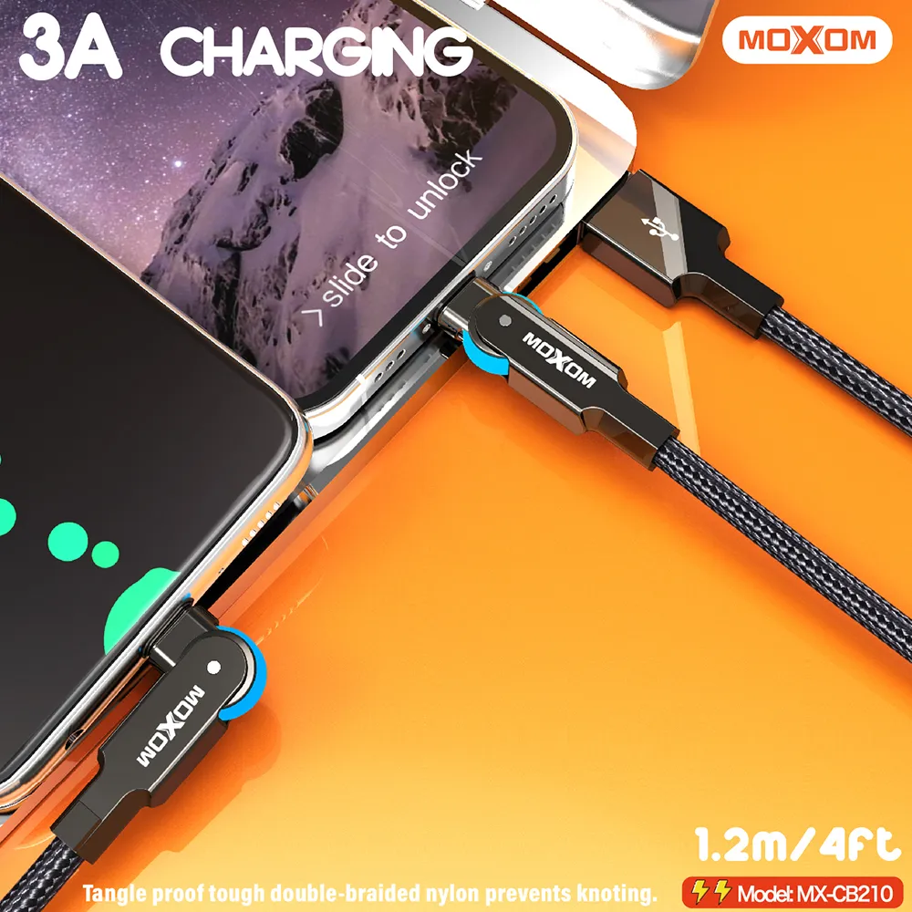 USB data kabal Moxom MX-CB210 180 Rotation 3A Type C 1.2m crni