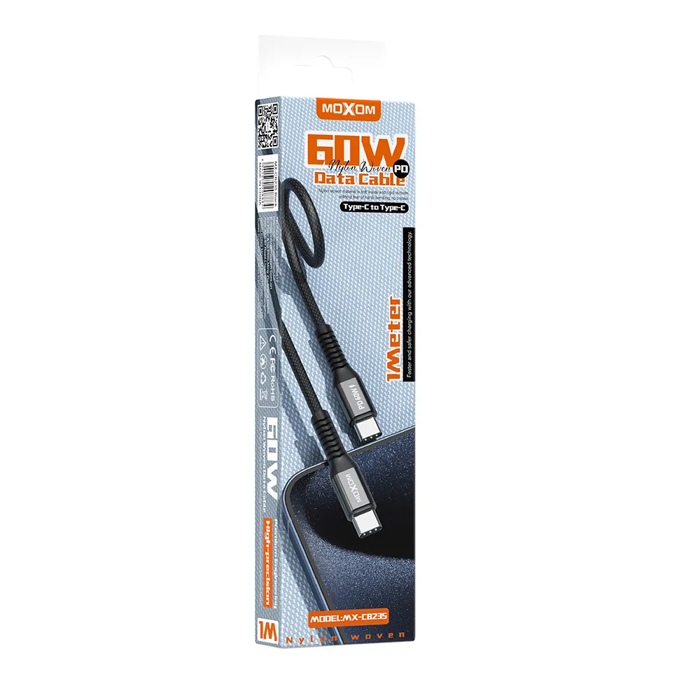 USB data kabal Moxom MX-CB235 PD 60W Type-C na Type-C 1m crni