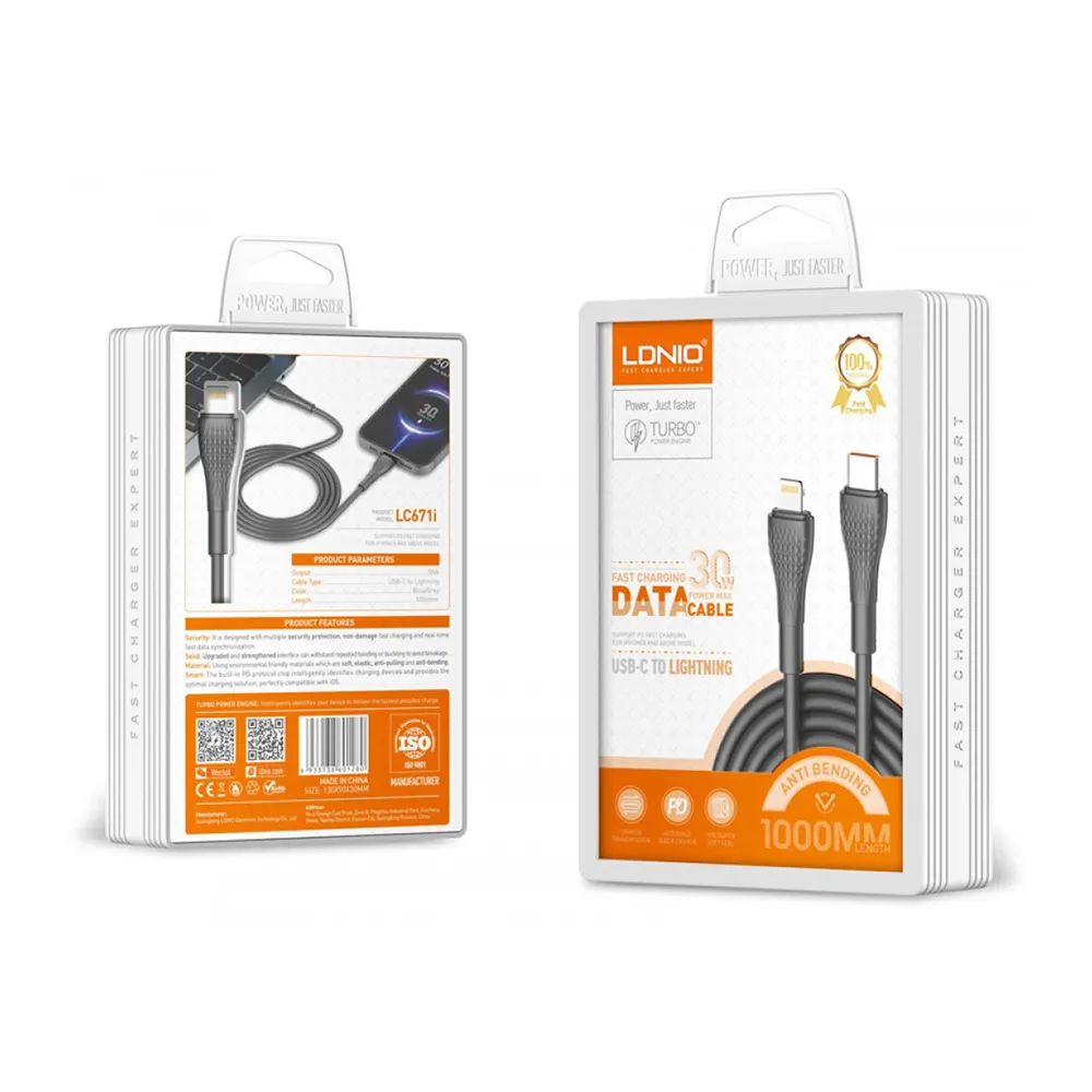 USB data kabal LDNIO LC671 Type-C na Lightning 1m crni