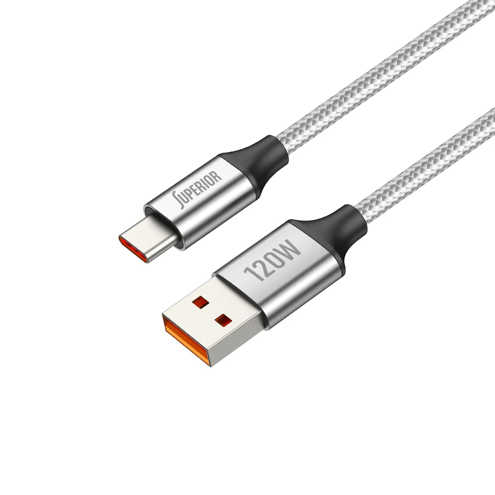 USB data kabal Superior SU-K100 pleteni Fast 120W 6A Type C 1m srebrni