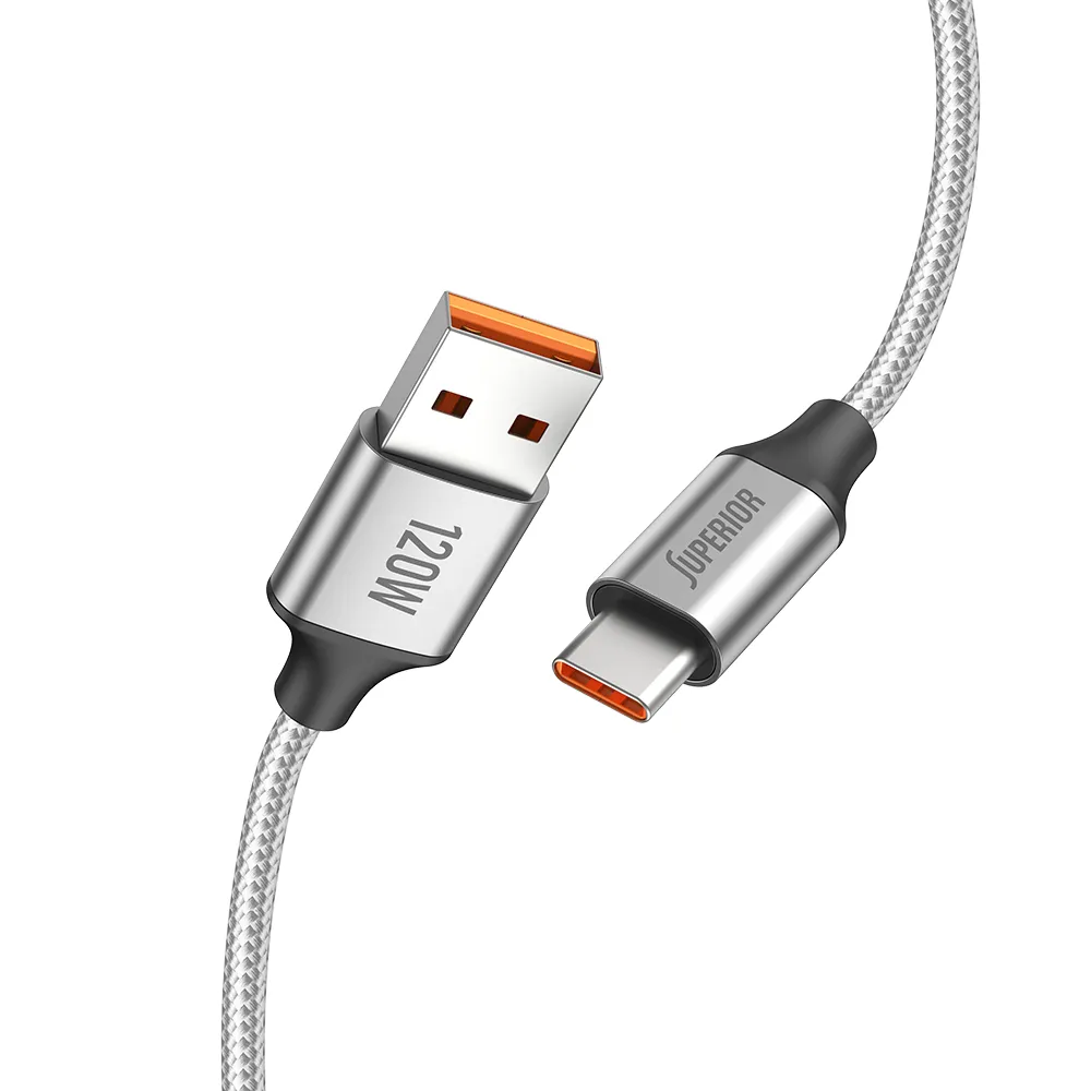 USB data kabal Superior SU-K100 pleteni Fast 120W 6A Type C 1m srebrni