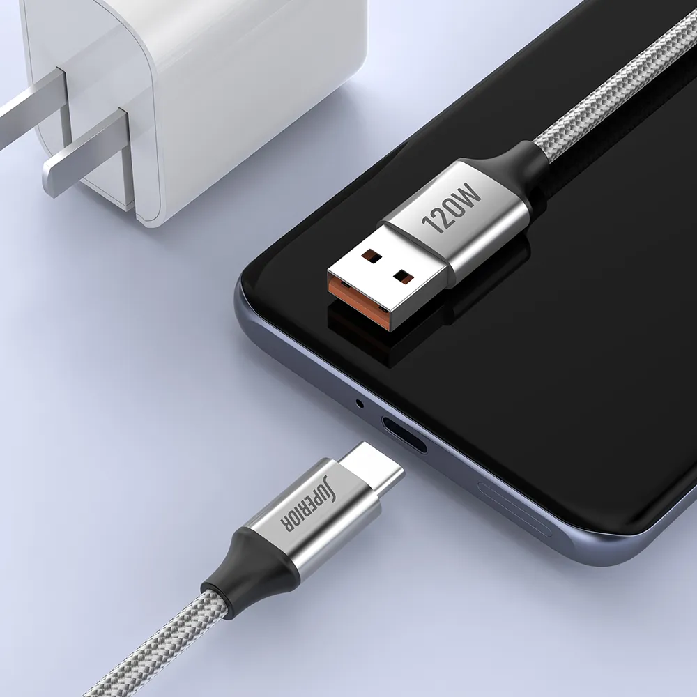 USB data kabal Superior SU-K100 pleteni Fast 120W 6A Type C 1m srebrni