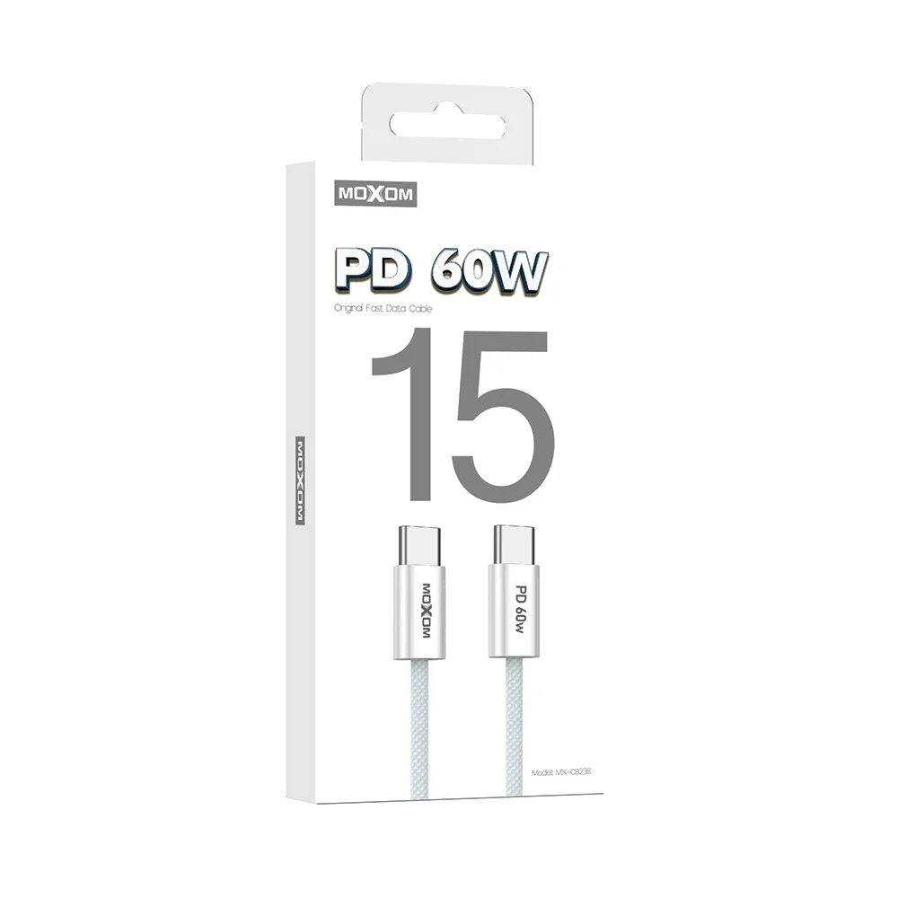 USB data kabal MOXOM MX-CB238 60W Type-C na Type-C beli