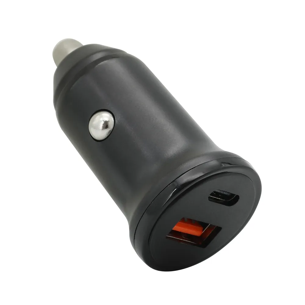 Auto punjac 30W USB-A + Type-C ulaz sa Type-C na Lightning kablom sivi