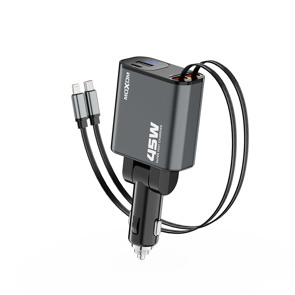 Auto punjac Moxom MX-VC53 USB & Type C output  + Type C & lightning cable output 30W crni