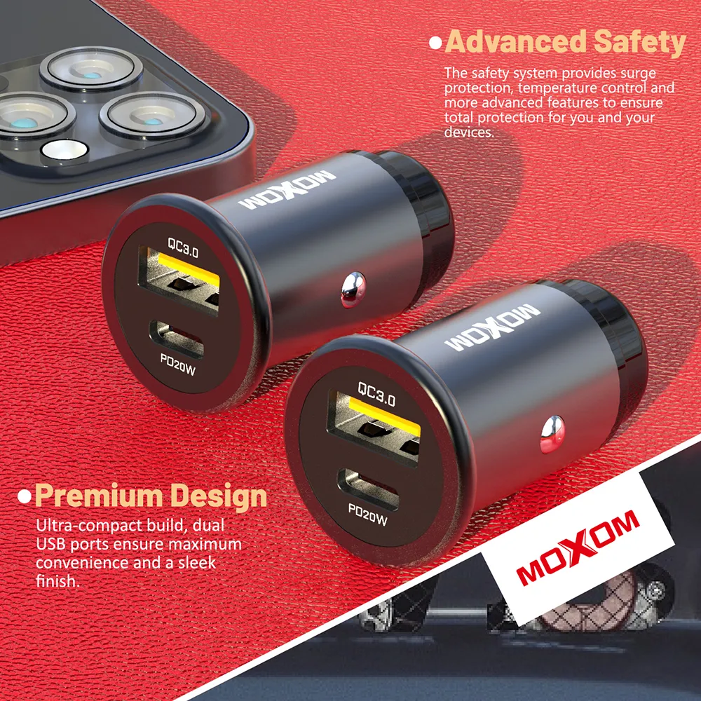 Auto punjac MOXOM MX-VC11 PD3.0+QC3.0 20W+18W crni