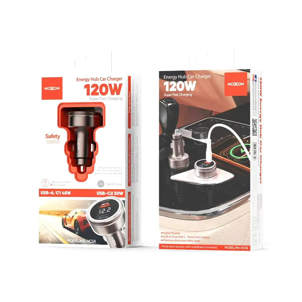 Auto punjac MOXOM MX-VC54 USB+2x Type C 120W FAST crni