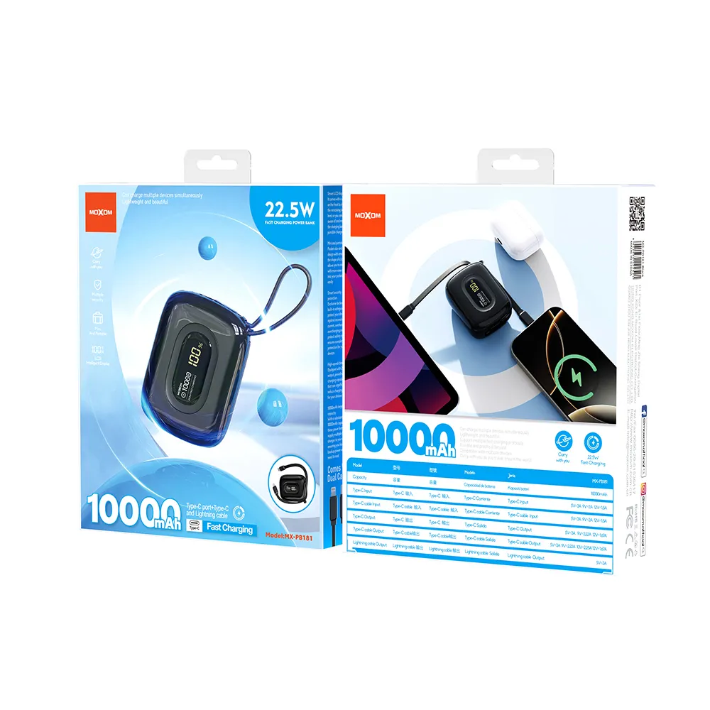 Power Bank Moxom-PB181 fast charging 22.5W 10000 mAh crni