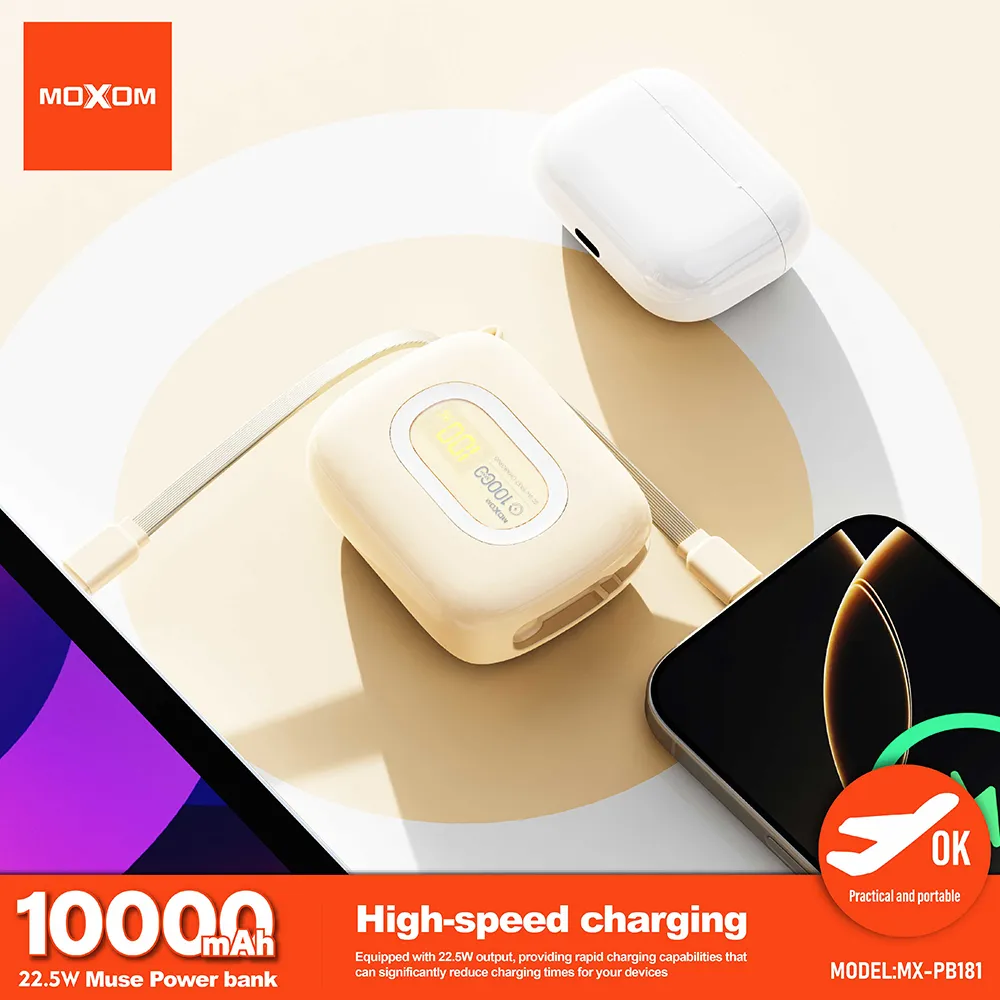 Power Bank Moxom-PB181 fast charging 22.5W 10000 mAh crni