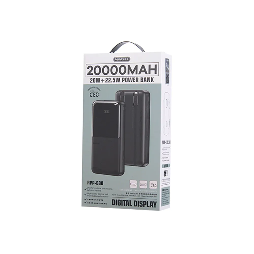 Power Bank REMAX Cynlle 20W PD+22.5W QC 20000mAh RPP-680 crni