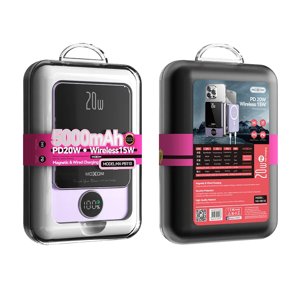 Power Bank MagSafe Moxom MX-PB110 LED PD20W 5000mAh ljubicasti