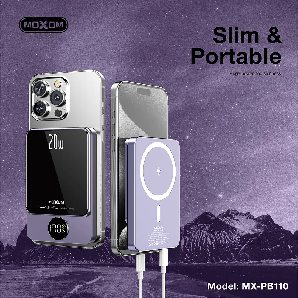Power Bank MagSafe Moxom MX-PB110 LED PD20W 5000mAh ljubicasti
